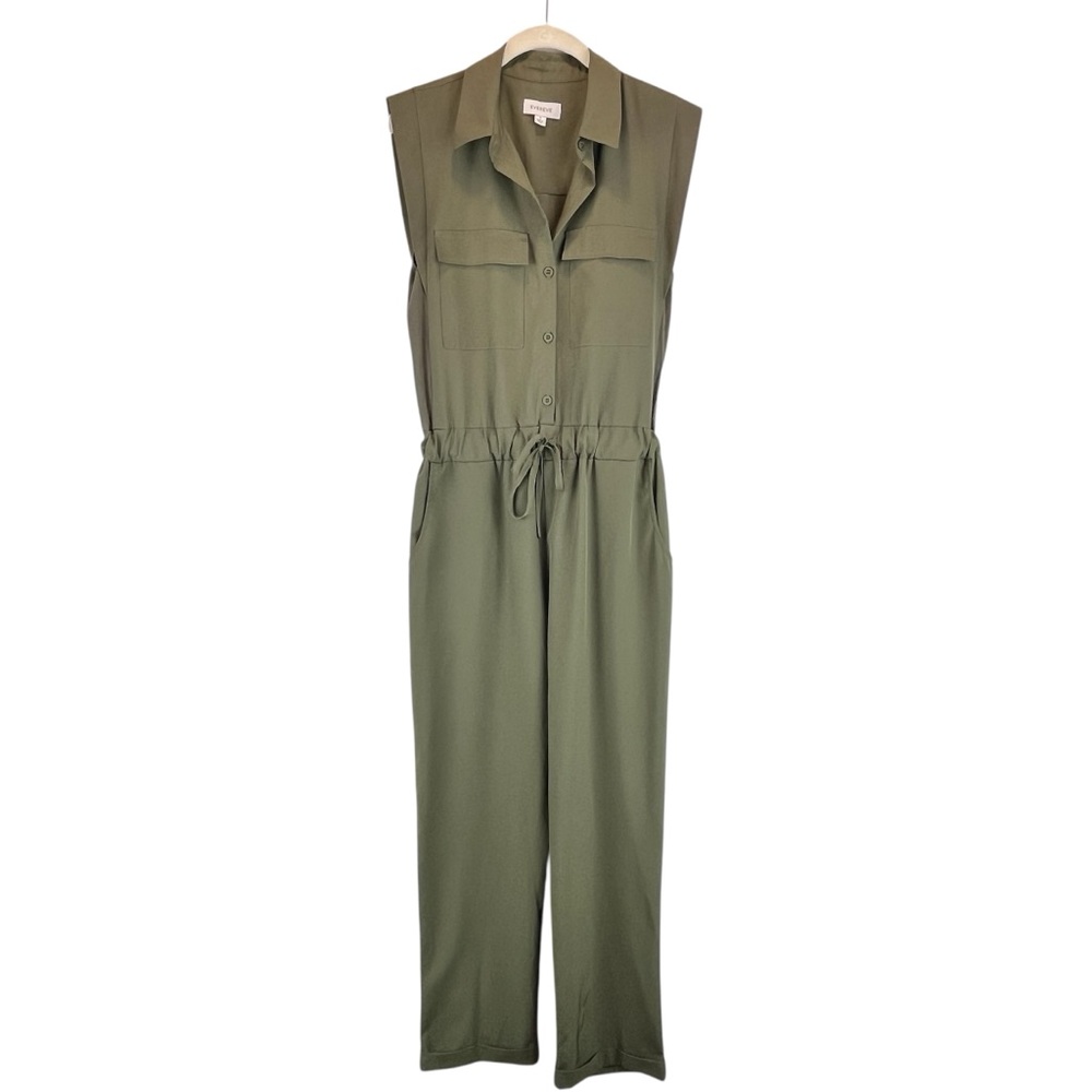 EVEREVE Collared Scout Green Utility Sleeveless Jumpsuit Sz S